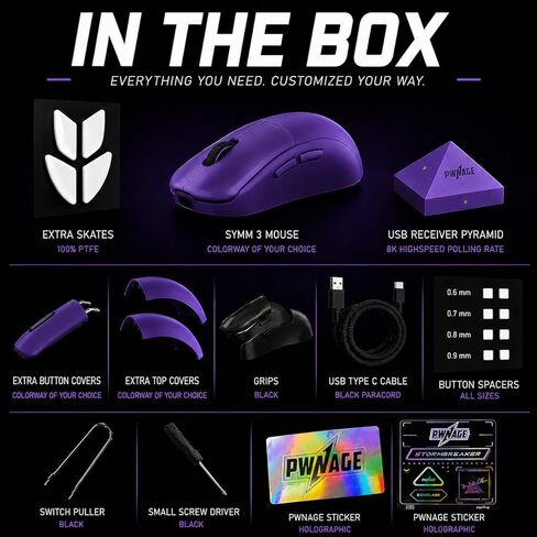 PWNAGE Ultra Custom Pro Symm 3 Wireless Gaming Mouse - Adjustable Sensor Position, Hot-Swappable Mechanical & Optical Switches, Modular Shape System, 8K Polling, 50g Ultralight - Nyomi Purple in Saudi Arabia