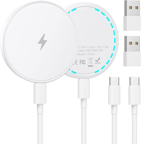 شاحن MagSafe 2 حزمة شاحن لاسلكي مغناطيسي بقدرة 15 واط، لوحة شحن سريعة مع كابل 4.2 قدم من النوع C متوافق مع iPhone 17/16/15/14/13/12 Series & AirPods 4/3/2/Pro MagSafe Charging Pad in Kuwait