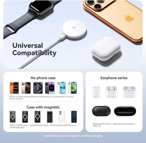 شاحن MagSafe 2 حزمة شاحن لاسلكي مغناطيسي بقدرة 15 واط، لوحة شحن سريعة مع كابل 4.2 قدم من النوع C متوافق مع iPhone 17/16/15/14/13/12 Series & AirPods 4/3/2/Pro MagSafe Charging Pad in Kuwait