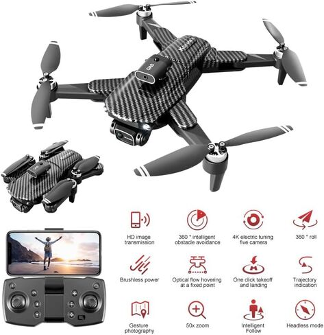 Drone with Camera 4K, 150° Adjustable Lens Foldable RC Quadcopter, Brushless Motors, Night Vision, Shock Absorbing, Obstacle Avoidance, One Key Take Off, 2 Batteries in Saudi Arabia