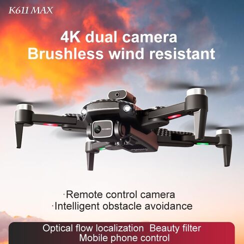 Drone with Camera 4K, 150° Adjustable Lens Foldable RC Quadcopter, Brushless Motors, Night Vision, Shock Absorbing, Obstacle Avoidance, One Key Take Off, 2 Batteries in Saudi Arabia