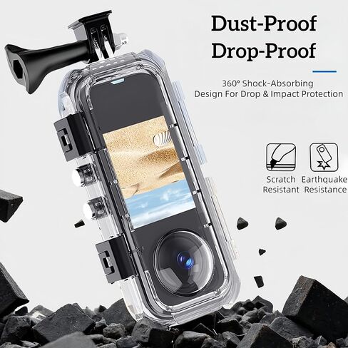 حافظة غير مرئية مقاومة للماء لجهاز Insta 360 X5، غطاء حماية تحت الماء بطول 45 متر/147 قدم، مقاومة للخدش مع ملحقات دعامة وإدراج مضادة للضباب in Kuwait