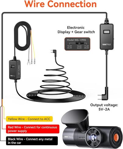 مجموعة أسلاك العرض USB-C من Vantrue مع 3 مراحل، كابل Acc لكاميرا Dashcam، 11.6/23.6 فولت، 12/24 فولت، 12.4/24.4 فولت إلى 5 فولت، حامل مصهر مع حماية الجهد المنخفض، وضع انتظار السيارات لمدة 24 ساعة in Saudi Arabia