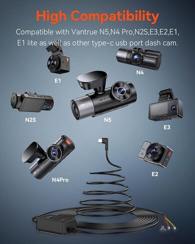 مجموعة أسلاك العرض USB-C من Vantrue مع 3 مراحل، كابل Acc لكاميرا Dashcam، 11.6/23.6 فولت، 12/24 فولت، 12.4/24.4 فولت إلى 5 فولت، حامل مصهر مع حماية الجهد المنخفض، وضع انتظار السيارات لمدة 24 ساعة in Saudi Arabia
