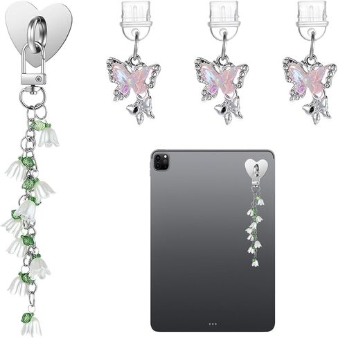 WLLHYF Cute Phone Charms Set Including Type C/USB C Dust Plug, Heart Grip Holder, Floral Keychain with Hook Compatible with Paperwhite 11th/12th Generation in Saudi Arabia