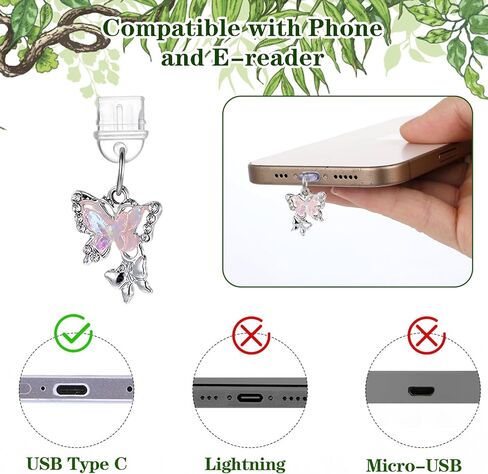WLLHYF Cute Phone Charms Set Including Type C/USB C Dust Plug, Heart Grip Holder, Floral Keychain with Hook Compatible with Paperwhite 11th/12th Generation in Saudi Arabia