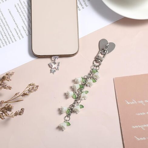 WLLHYF Cute Phone Charms Set Including Type C/USB C Dust Plug, Heart Grip Holder, Floral Keychain with Hook Compatible with Paperwhite 11th/12th Generation in Saudi Arabia