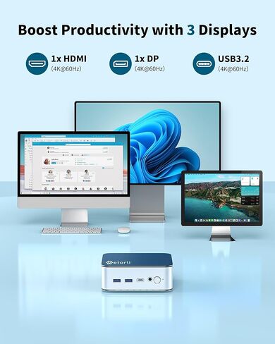 Getorli Mini PC, AMD Ryzen 5 6600H (Beats 5825U/7430U), 16G LPDDR5 512G NVMe SSD, Desktop Mini Computer with WiFi 6 BT 5.3, Triple 4K Display, Dual LAN for Home Office/Business/Education/Light Gaming in Kuwait