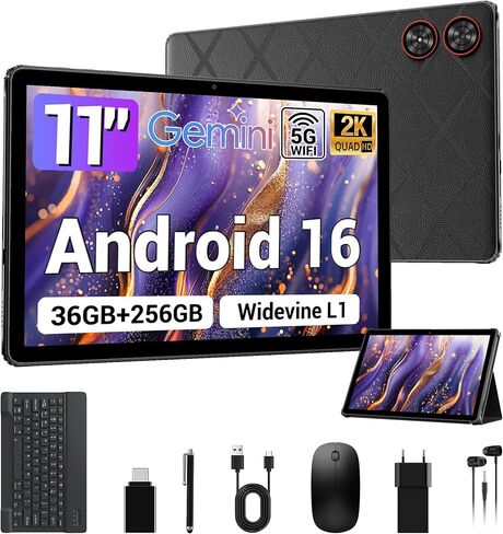 حزمة تابلت 2026 الكل في واحد مقاس 11 بوصة بنظام Android 16، وذاكرة وصول عشوائي 36 جيجابايت وذاكرة وصول عشوائي سعتها 256 جيجابايت (1 تيرابايت TF)، وتقنية 2K IPS Widevine L1، وحافظة قلم لوحة مفاتيح وماوس، و8 النواة T606,8000 مللي أمبير في الساعة، وشبكة واي  in Kuwait