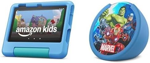 حزمة Amazon Kids Entertainment تتضمن جهاز الكمبيوتر اللوحي Fire 7 للأطفال (16 جيجابايت، أزرق) + Marvel Avengers Echo Pop Kids in Saudi Arabia