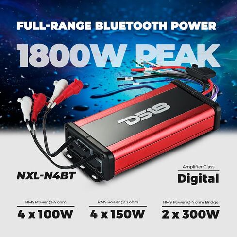 DS18 NXL-N4BT Ultra-Compact Waterproof 4-Channel Car Amplifier with Bluetooth 5.1 Built-in, Full-Range Class D Digital Amp, 1800W Peak, IP67 Marine Rated, 4x100W RMS @ 4 Ohm in Saudi Arabia
