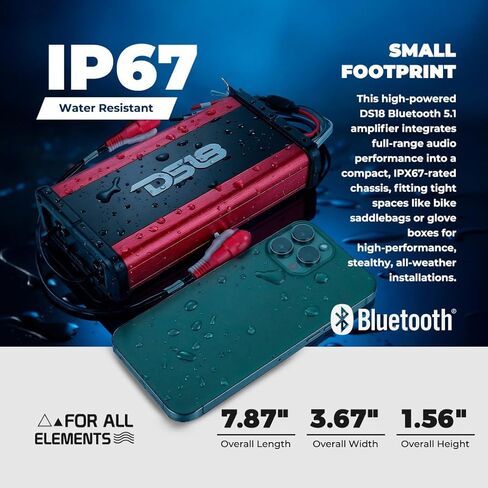 DS18 NXL-N4BT Ultra-Compact Waterproof 4-Channel Car Amplifier with Bluetooth 5.1 Built-in, Full-Range Class D Digital Amp, 1800W Peak, IP67 Marine Rated, 4x100W RMS @ 4 Ohm in Saudi Arabia