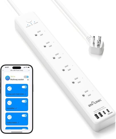 BN-LINK Smart WiFi Power Strip Surge Protector, 6 Individually Controlled Outlets, 4 USB Ports with 20W USB-C Fast Charging, Alexa & Google Home Compatible, App Timer Control in Saudi Arabia