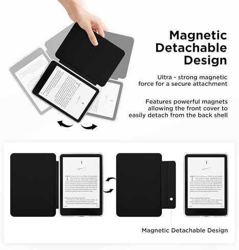حافظة مغناطيسية قابلة للفصل لجهاز Kindle Paperwhite الجديد مقاس 7 بوصات الجيل الثاني عشر 2024 وKindle Colorsoft Signature Edition، حافظة نحيفة من جلد البولي يوريثان مع تنبيه/غفو تلقائي، طباعة تمساح (أسود) in Kuwait
