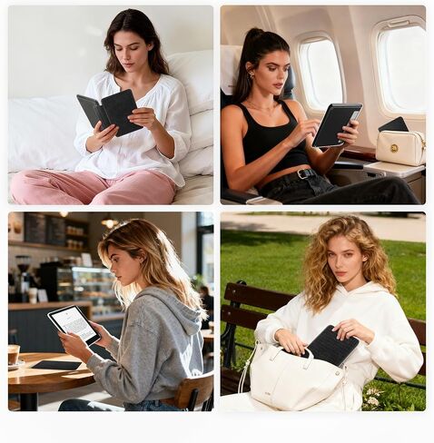 حافظة مغناطيسية قابلة للفصل لجهاز Kindle Paperwhite الجديد مقاس 7 بوصات الجيل الثاني عشر 2024 وKindle Colorsoft Signature Edition، حافظة نحيفة من جلد البولي يوريثان مع تنبيه/غفو تلقائي، طباعة تمساح (أسود) in Kuwait
