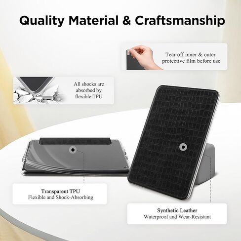 حافظة مغناطيسية قابلة للفصل لجهاز Kindle Paperwhite الجديد مقاس 7 بوصات الجيل الثاني عشر 2024 وKindle Colorsoft Signature Edition، حافظة نحيفة من جلد البولي يوريثان مع تنبيه/غفو تلقائي، طباعة تمساح (أسود) in Kuwait