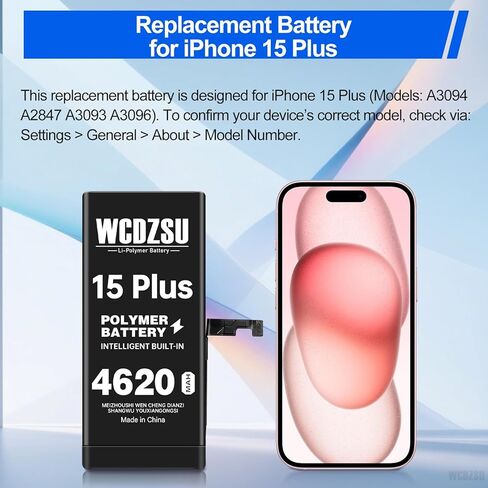 Battery Replacement for iPhone 15 Plus 4620mAh New 0 Cycle High Capacity Li-Polymer Battery for iPhone 15 Plus with Repair Tool Kit Model A3094 A2847 A3093 A3096 in Saudi Arabia