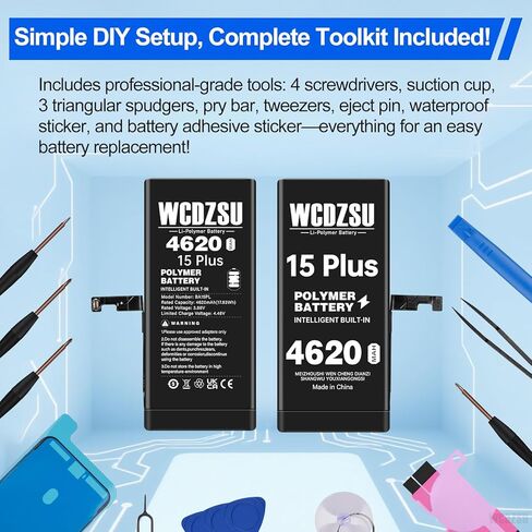 Battery Replacement for iPhone 15 Plus 4620mAh New 0 Cycle High Capacity Li-Polymer Battery for iPhone 15 Plus with Repair Tool Kit Model A3094 A2847 A3093 A3096 in Saudi Arabia