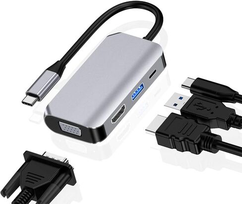 محور محول USB C، 4 في 1 USB من النوع C إلى 4K HDMI وVGA وUSB3.0 وUSB-C PD محطة إرساء متعددة المنافذ متوافقة مع سلسلة MacBook وChromebook وZenbook وغيرها من أجهزة النوع C in Saudi Arabia