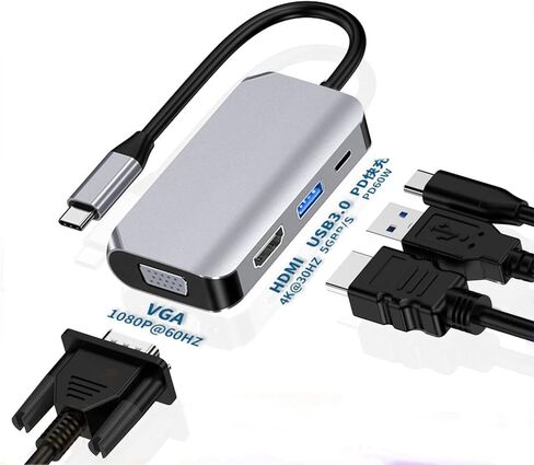 محور محول USB C، 4 في 1 USB من النوع C إلى 4K HDMI وVGA وUSB3.0 وUSB-C PD محطة إرساء متعددة المنافذ متوافقة مع سلسلة MacBook وChromebook وZenbook وغيرها من أجهزة النوع C in Saudi Arabia