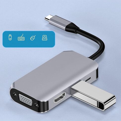 محور محول USB C، 4 في 1 USB من النوع C إلى 4K HDMI وVGA وUSB3.0 وUSB-C PD محطة إرساء متعددة المنافذ متوافقة مع سلسلة MacBook وChromebook وZenbook وغيرها من أجهزة النوع C in Saudi Arabia