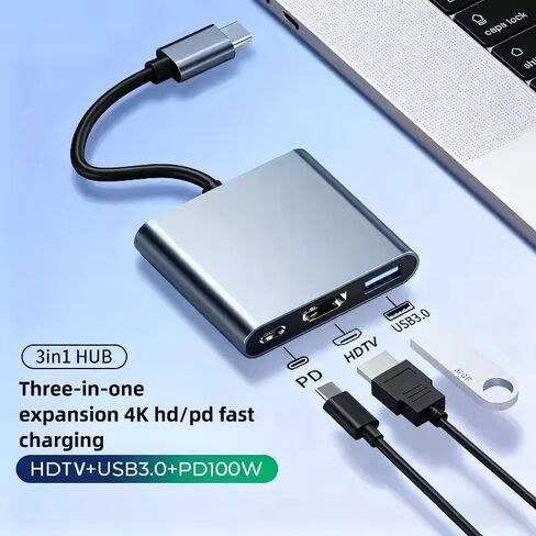 USB C to HDTV Multiport Adapter Cable with Charging Port, USB C Hub, Type-C to USB Adapter with 4K HDMI, USB3.0, 100W Power Delivery, Supports high Speed Data Transfer up to 5Gbps Multi-Port Adapter in Saudi Arabia