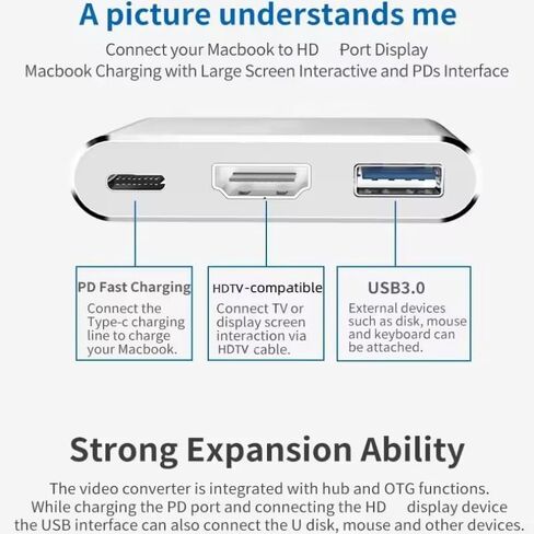 USB C to HDTV Multiport Adapter Cable with Charging Port, USB C Hub, Type-C to USB Adapter with 4K HDMI, USB3.0, 100W Power Delivery, Supports high Speed Data Transfer up to 5Gbps Multi-Port Adapter in Saudi Arabia