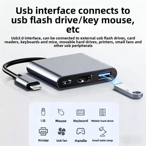 USB C to HDTV Multiport Adapter Cable with Charging Port, USB C Hub, Type-C to USB Adapter with 4K HDMI, USB3.0, 100W Power Delivery, Supports high Speed Data Transfer up to 5Gbps Multi-Port Adapter in Saudi Arabia