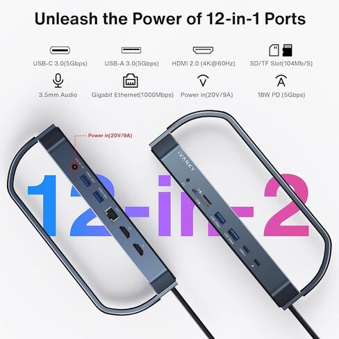 iVANKY 12-in-2 FusionDock 2 Vertical Docking Station Stand for MacBook Pro with 150W Power Adapter, Dual 4K@60Hz Monitor Dock for Mac M3/M4/M5 Pro/Max Display 2x HDMI,96W PD,6 USB,Ethernet SD/TF/Audio in Saudi Arabia