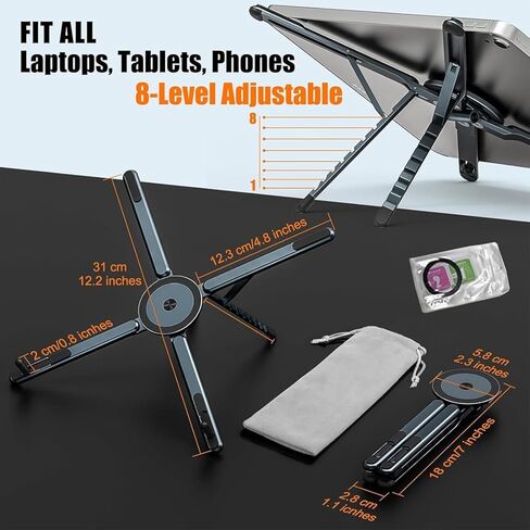 Magnetic Laptop Stand, 3-in-1 Portable Foldable Laptop Riser with Magnetic Phone Holder, Aluminum Adjustable Ergonomic Mount for Desk - Travel Stand Fits 10-16" MacBook Pro Air, iPad, iPhone in Saudi Arabia