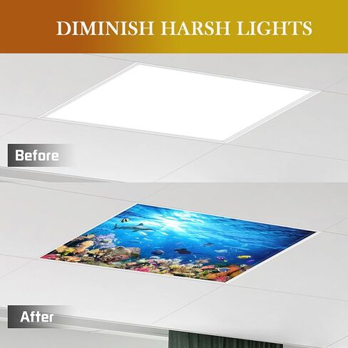 2 Pcs Fluorescent Light Cover Classroom Lighting Cover with 10 Magnets Light Filter Magnetic Ceiling Panel Decoration 2 x 4 ft Reduce Glare for Office School (Ocean Animals) in Saudi Arabia