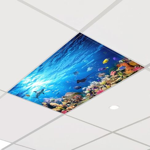 2 Pcs Fluorescent Light Cover Classroom Lighting Cover with 10 Magnets Light Filter Magnetic Ceiling Panel Decoration 2 x 4 ft Reduce Glare for Office School (Ocean Animals) in Saudi Arabia