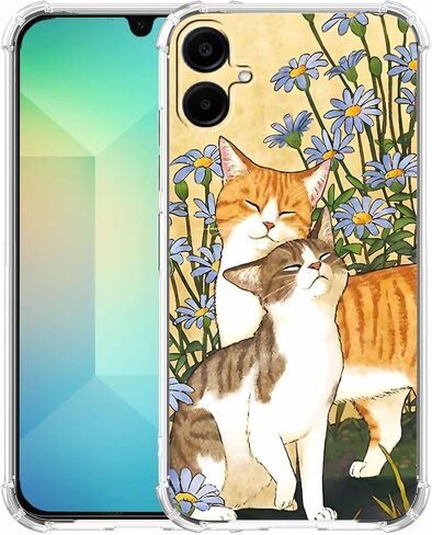 Cat Flower Aesthetic Cute Animals Pattern,Trendy Soft TPU Full Cover Case for Samsung Galaxy A17 in Saudi Arabia