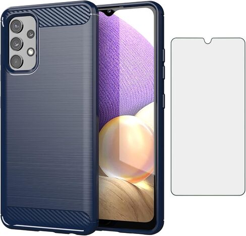 Asuwish Compatible with Samsung Galaxy A32 4G Case and Tempered Glass Screen Protector Cover Cell Accessories Slim Soft Silicone Full Body Phone Cases for Glaxay A 32 32A S32 A325M Women Men Navy Blue in Saudi Arabia