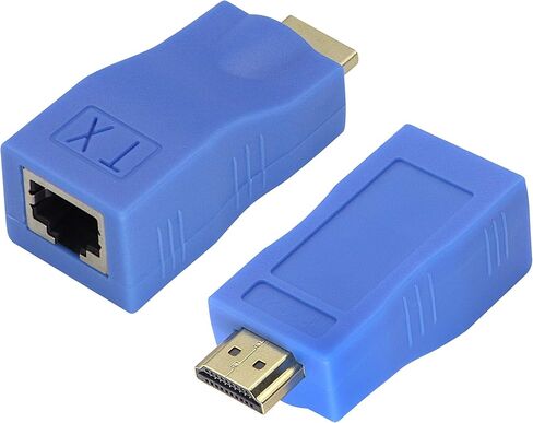 HDMI Extender by cat.6/6e Cable,1080P HDMI Male to RJ45 Female Converter 4k Network ethernet Adapter,cat5 to hdmi Converter,Apply to HDTV,DVD,PS4,Set-top Boxes,projectors,etc.(2Pack (Blue) in Saudi Arabia