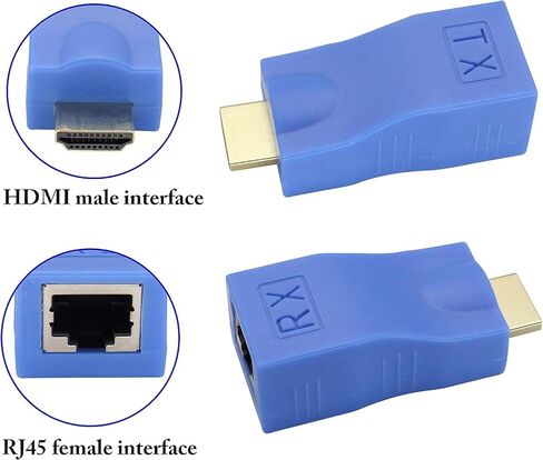 HDMI Extender by cat.6/6e Cable,1080P HDMI Male to RJ45 Female Converter 4k Network ethernet Adapter,cat5 to hdmi Converter,Apply to HDTV,DVD,PS4,Set-top Boxes,projectors,etc.(2Pack (Blue) in Saudi Arabia