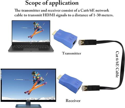 HDMI Extender by cat.6/6e Cable,1080P HDMI Male to RJ45 Female Converter 4k Network ethernet Adapter,cat5 to hdmi Converter,Apply to HDTV,DVD,PS4,Set-top Boxes,projectors,etc.(2Pack (Blue) in Saudi Arabia
