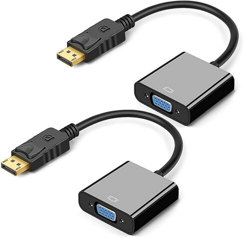 محول DP إلى VGA، محول DisplayPort مطلي بالذهب إلى VGA ذكر إلى أنثى 1080P متوافق مع Lenovo وDell وHP وASUS (عبوة من قطعتين - أسود) in Kuwait