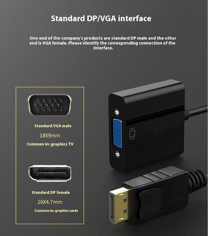 محول DP إلى VGA، محول DisplayPort مطلي بالذهب إلى VGA ذكر إلى أنثى 1080P متوافق مع Lenovo وDell وHP وASUS (عبوة من قطعتين - أسود) in Kuwait