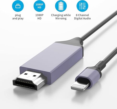[معتمد من Apple MFi] محول كابل Lightning إلى HDMI لهاتف iPhone، 1080P Lightning إلى HDMI Digital AV سلك HDTV متوافق مع iPhone 14 13 12 11 Pro Max XS XR X 8 إلى شاشة عرض التلفزيون in Saudi Arabia