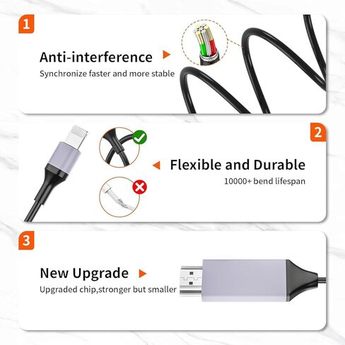 [معتمد من Apple MFi] محول كابل Lightning إلى HDMI لهاتف iPhone، 1080P Lightning إلى HDMI Digital AV سلك HDTV متوافق مع iPhone 14 13 12 11 Pro Max XS XR X 8 إلى شاشة عرض التلفزيون in Saudi Arabia
