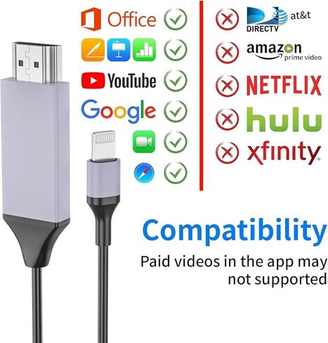 [معتمد من Apple MFi] محول كابل Lightning إلى HDMI لهاتف iPhone، 1080P Lightning إلى HDMI Digital AV سلك HDTV متوافق مع iPhone 14 13 12 11 Pro Max XS XR X 8 إلى شاشة عرض التلفزيون in Saudi Arabia