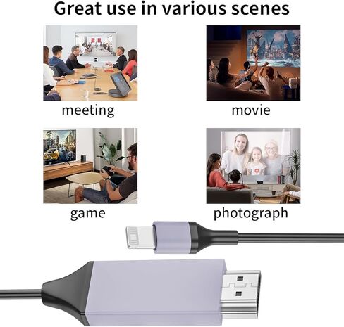 [معتمد من Apple MFi] محول كابل Lightning إلى HDMI لهاتف iPhone، 1080P Lightning إلى HDMI Digital AV سلك HDTV متوافق مع iPhone 14 13 12 11 Pro Max XS XR X 8 إلى شاشة عرض التلفزيون in Saudi Arabia