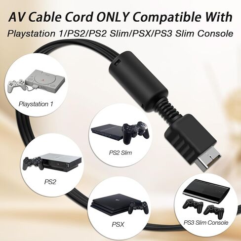 COMeap PS2 AV Cable, AV to RCA Cord Compatible with PlayStation 1/ PS2/ PS2 Slim/PSX/ PS3 Slim Console to TV/Monitor 6FT in Saudi Arabia