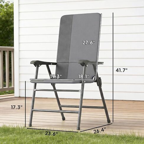 Outsunny Folding Patio Chairs Set of 2, Padded High Back Folding Lawn Chairs with Armrests, 600D Oxford Fabric, Portable Outdoor Camping Chair Set for Deck, Garden, Backyard, Light Gray in Saudi Arabia