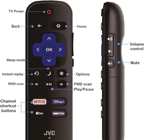 جهاز تحكم عن بعد بديل من OEM متوافق مع جميع أجهزة تلفزيون JVC HDR Roku Smart LED [يعمل فقط مع تلفزيون JVC Roku، وليس لـ Roku Stick وRoku Box] (Netflix، Disney Plus، Apple TV+، HBO Max) in Kuwait