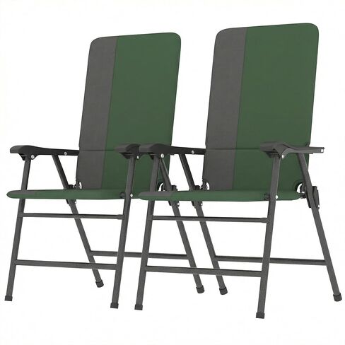 Outsunny Folding Patio Chairs Set of 2, Padded High Back Folding Lawn Chairs with Armrests, 600D Oxford Fabric, Portable Outdoor Camping Chair Set for Deck, Garden, Backyard, Light Gray in Saudi Arabia