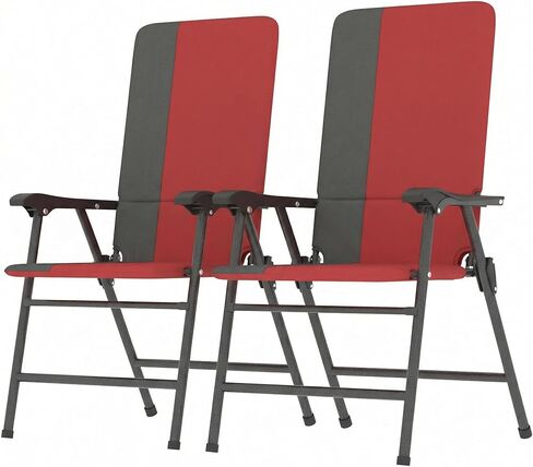 Outsunny Folding Patio Chairs Set of 2, Padded High Back Folding Lawn Chairs with Armrests, 600D Oxford Fabric, Portable Outdoor Camping Chair Set for Deck, Garden, Backyard, Light Gray in Saudi Arabia