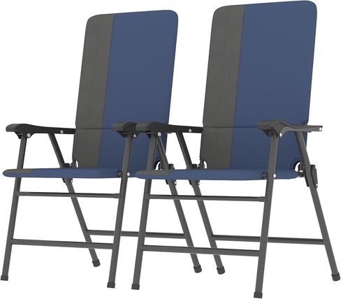 Outsunny Folding Patio Chairs Set of 2, Padded High Back Folding Lawn Chairs with Armrests, 600D Oxford Fabric, Portable Outdoor Camping Chair Set for Deck, Garden, Backyard, Light Gray in Saudi Arabia