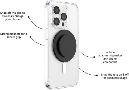 Cell Phone Grips Magnetic Collapsible Expandable Grip Stand Holder Strong Grip for Most Smartphones Black (Black) in Saudi Arabia